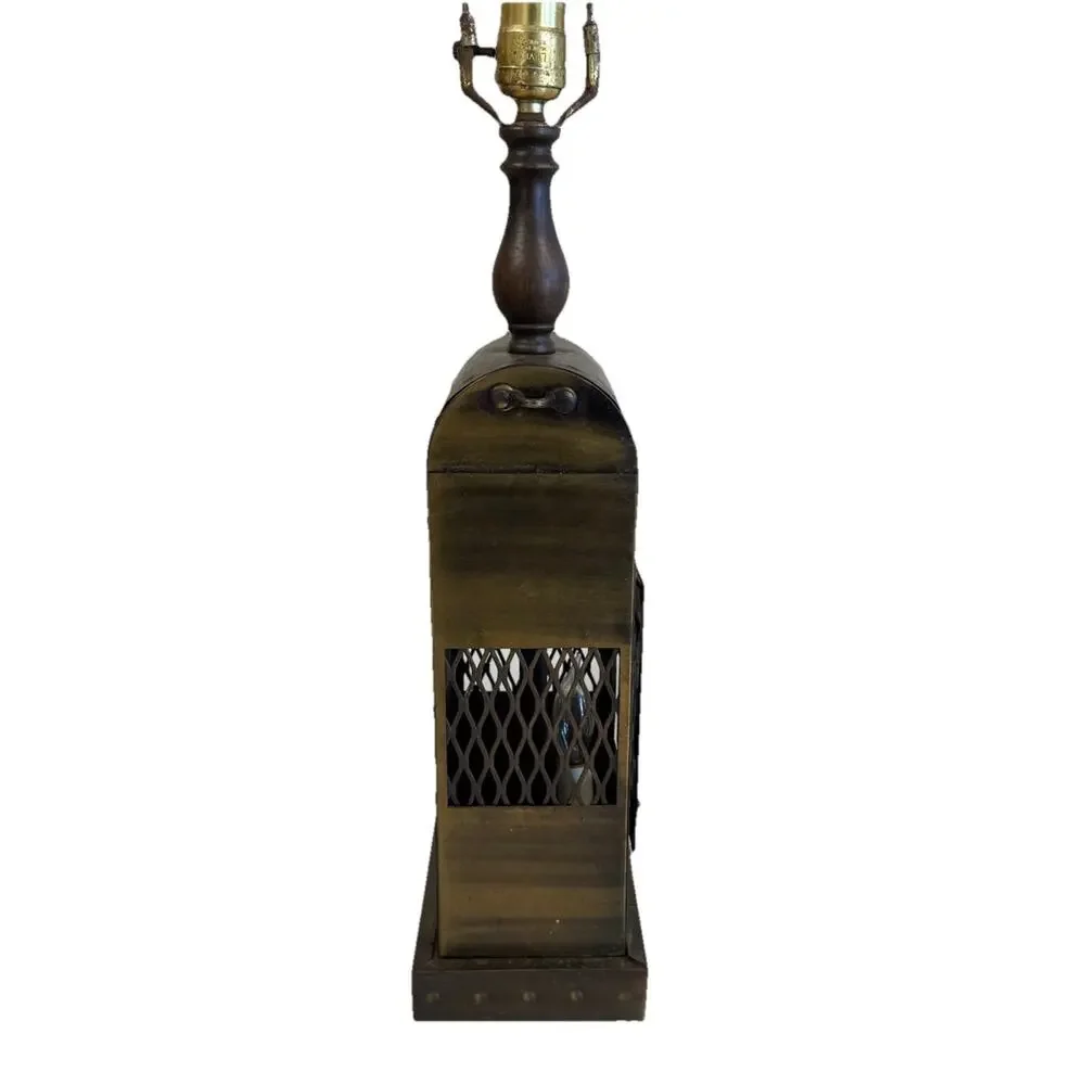 Vintage Gothic Medieval Revival Lantern Table Lamp Brass Wood Eagle 27.5